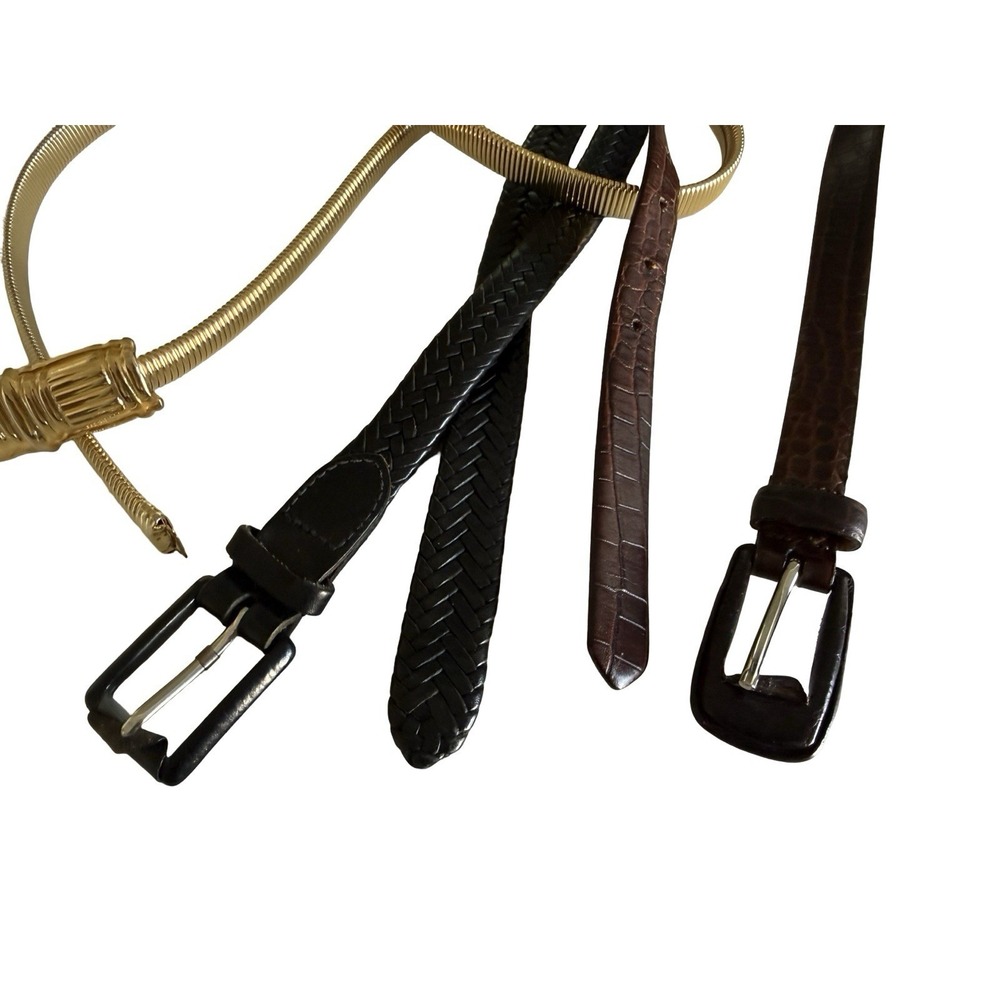 Talbots Belts Lot of 3 size 3X black braided brown snake skin gold stretch